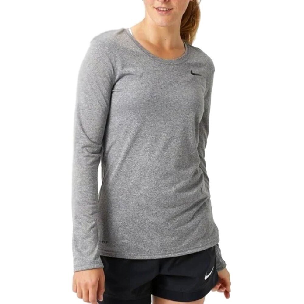 Nike Dri Fit Crew Neck Heather Gray Swoosh Logo Athletic Top Size XL